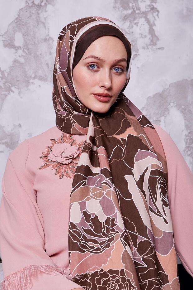 شال ملكي بنمط زهرة القهوة - 1