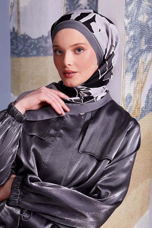 Gri Yaprak Desen Royal Şal - 4