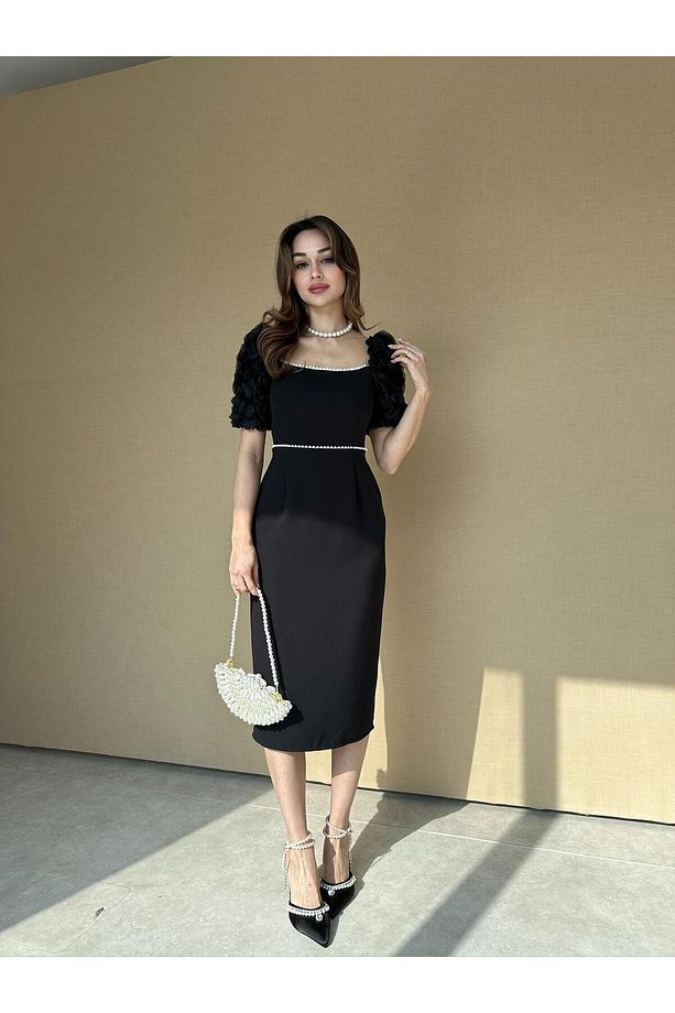 ANJELİKA Midi Elbise 1119 - Siyah - 4