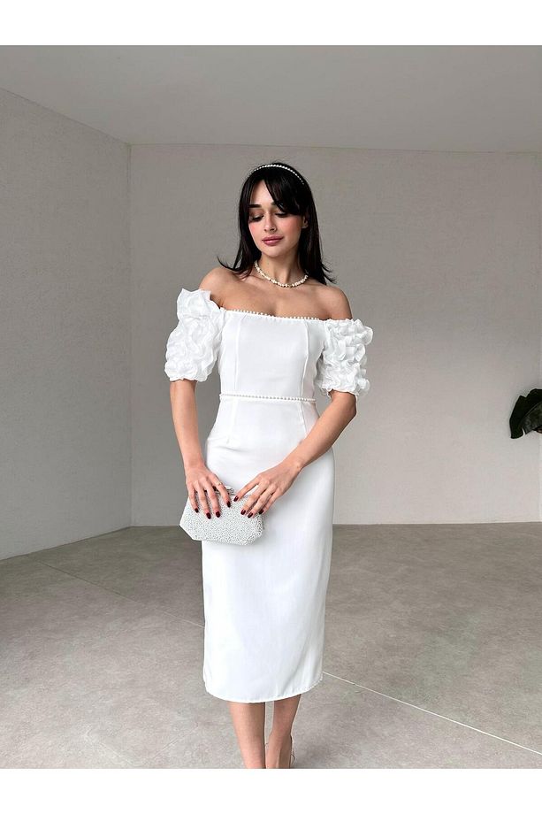 ANJELİKA Midi Elbise 1119 - Beyaz - 1