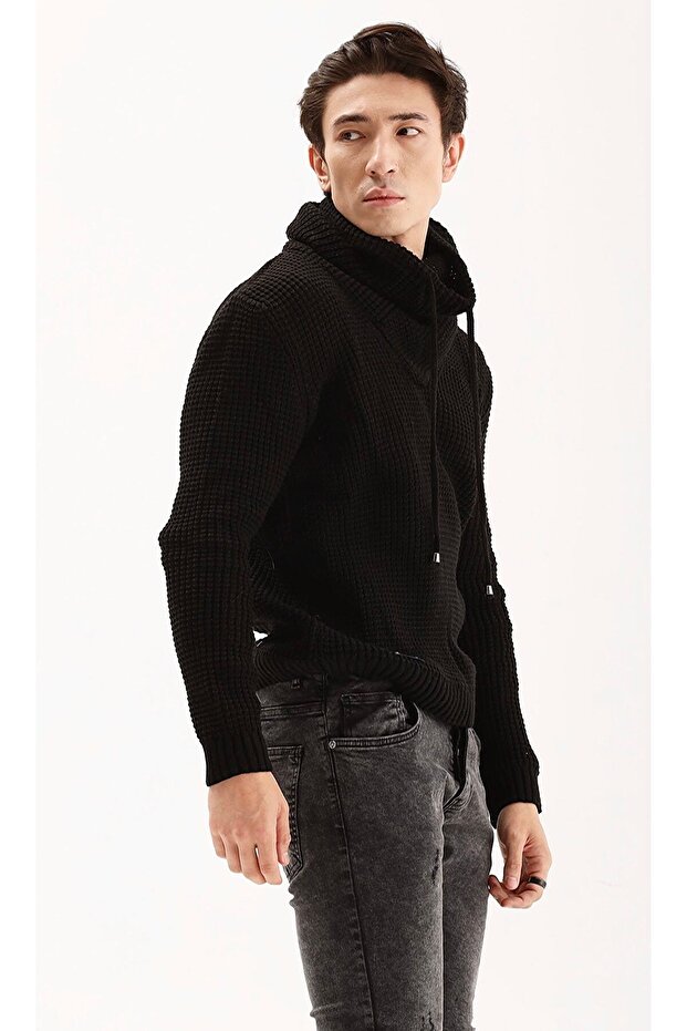 Erkek Siyah Boğazlı Örme Triko Kazak - 3