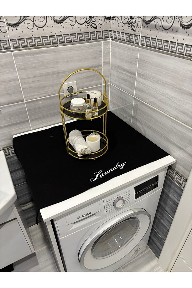 Siyah Laundry Duck Keten Su Geçirmez ve Kirlenmez Çamaşır Makinesi Örtüsü - 4
