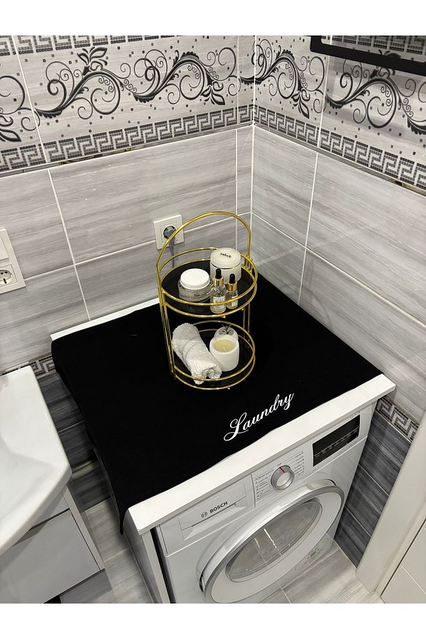 Siyah Laundry Duck Keten Su Geçirmez ve Kirlenmez Çamaşır Makinesi Örtüsü - 5