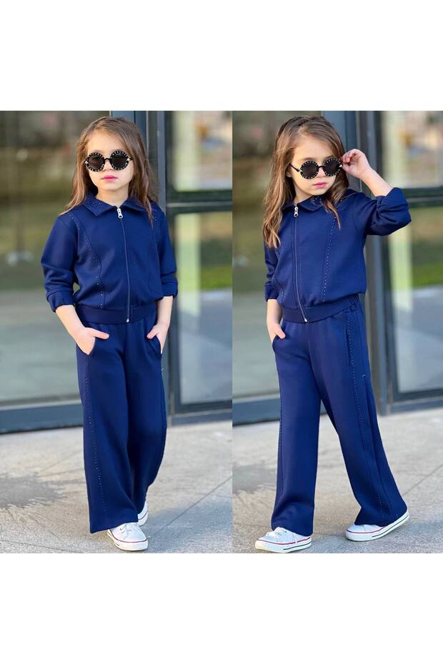 Stone Zipper Girl's Suit