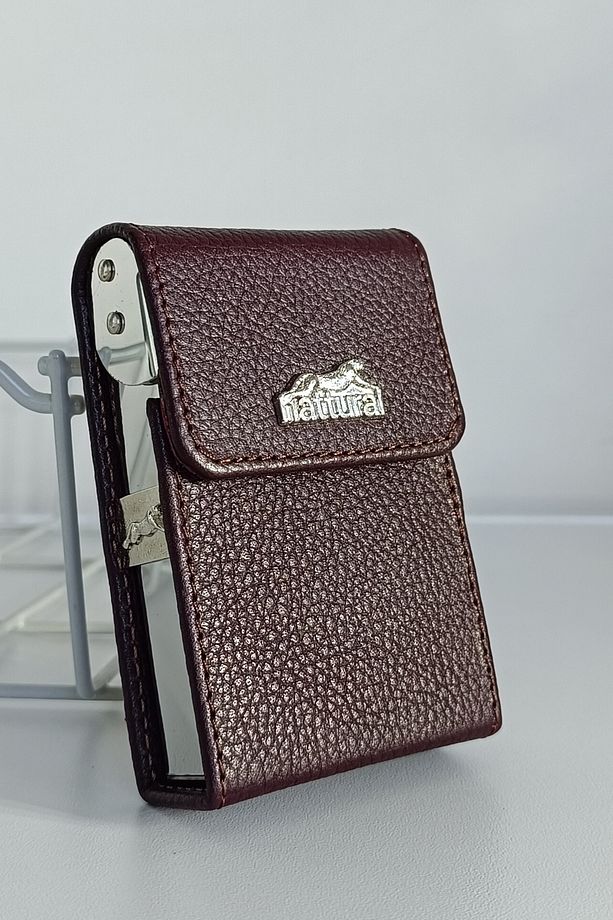 Deri Sigara Kutusu & Çakmak Set - Bordo - 2