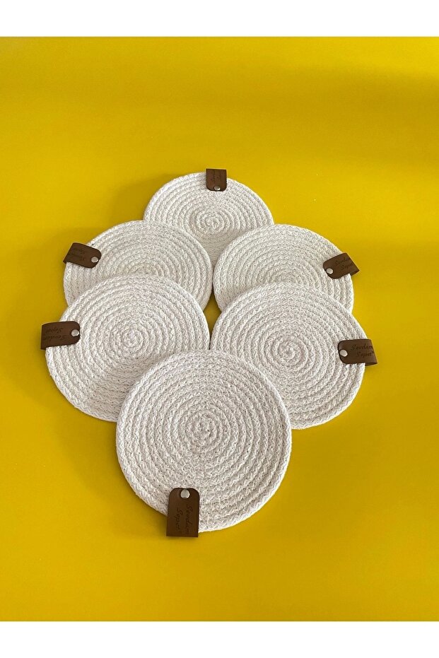 White Coasters Set of 6, Washable, Ironable, Cotton Rope Coasters, Jute