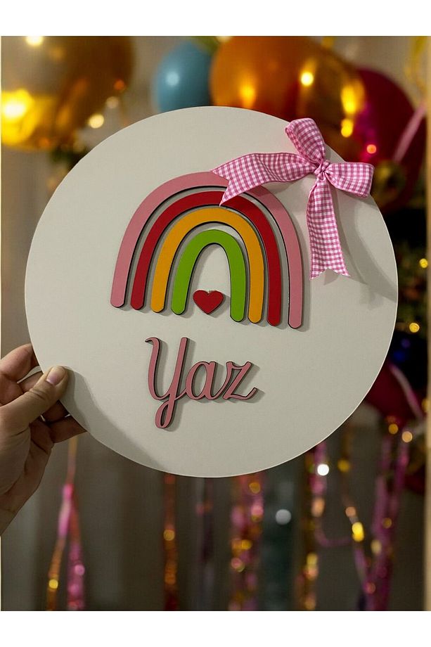 Rainbow Gökkuşağı Desenli Kişiye Özel Çocuk ve Bebek Odası  Ahşap Kapı ve Duvar Süsü. (Gökkuşağı 02) - 2
