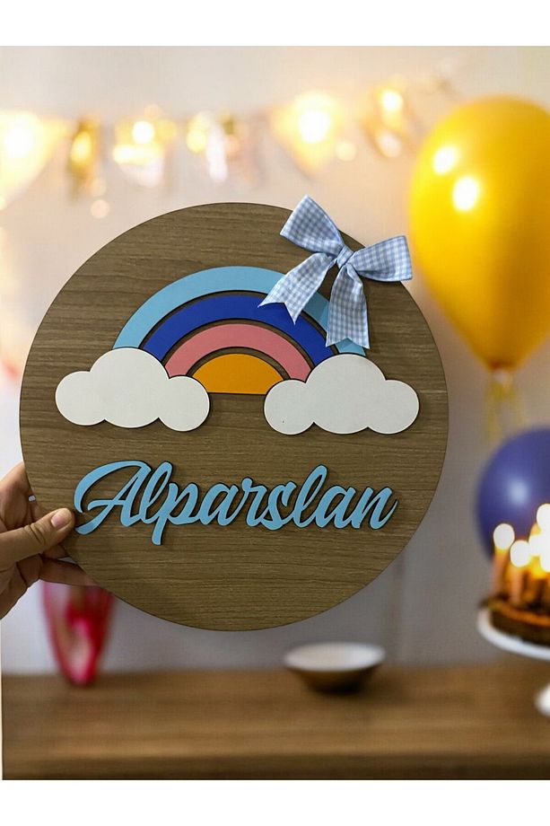 Rainbow Gökkuşağı Desenli Kişiye Özel Çocuk ve Bebek Odası  Ahşap Kapı ve Duvar Süsü. (Gökkuşağı 01) - 2