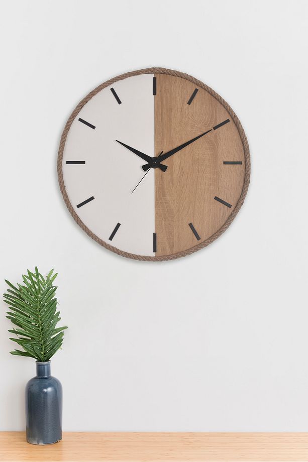 Dekoratif Ahşap Halatlı Siyah Duvar Saati 42 Cm - Silva - 2