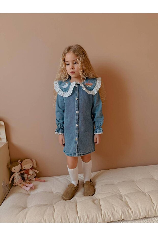 Yigit Butik Denim Kumaş Kız Çocuk Elbise - 3