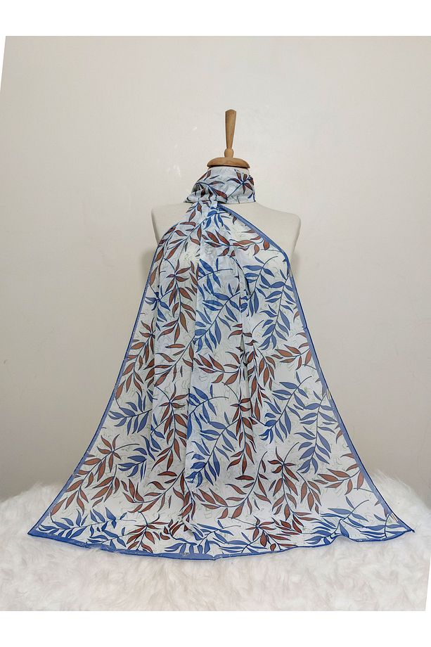Desenli Şifon Şal yapraklı Modeli 180 x 70 cm - 1