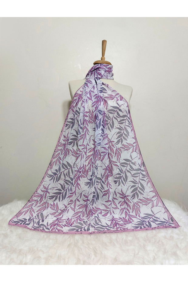 Patterned Chiffon Shawl with Leaves Model 180 X 70 cm