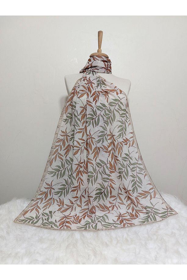 Desenli Şifon Şal yapraklı Modeli 180 x 70 cm - 1