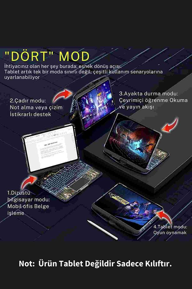 iPad Air 13 2024 Uyumlu Fuchsia Dönebilen Transparan Görünümlü Bluetoothlu Klavyeli Tablet Kılıfı - 2
