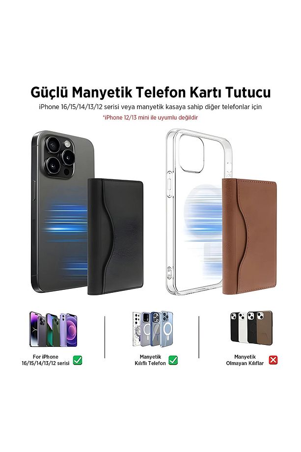 İ-Bix  iMW3 MagSafe Uyumlu Çoklu Kart Taşıma Özellikli Manyetik PU Deri Cüzdan - 7