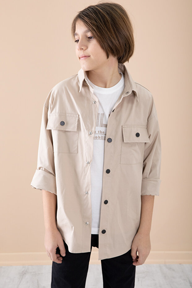 Beige Shirt T-Shirt Boys' 2-Piece Set 20128