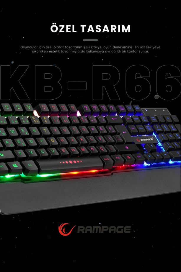 Kb-r66 Bubble Mekanik Hisli Gökkuşağı Aydınlatmalı Gaming Klavye Oyuncu Klavyesi - 5