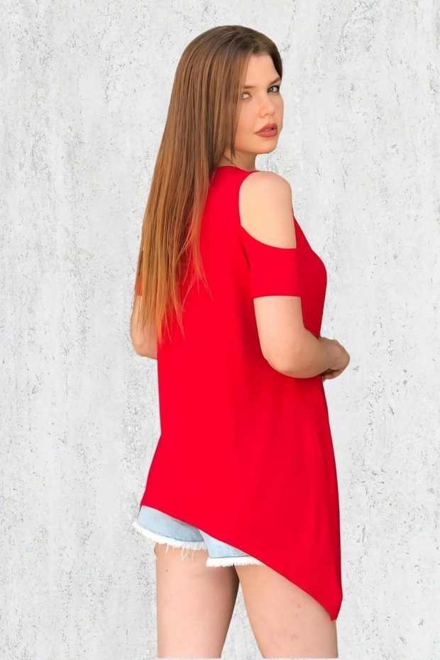 بلوزة غير متماثلة مع نافذة الكتف - 2