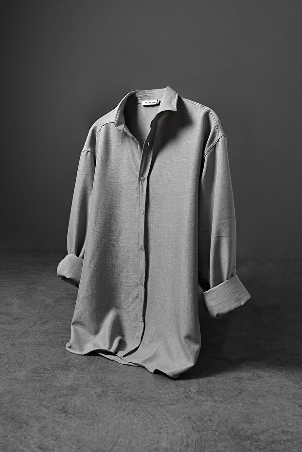 قميص رجالي صوفيا رفيع من الكتان باللون الرمادي مقاس كبير - 1
