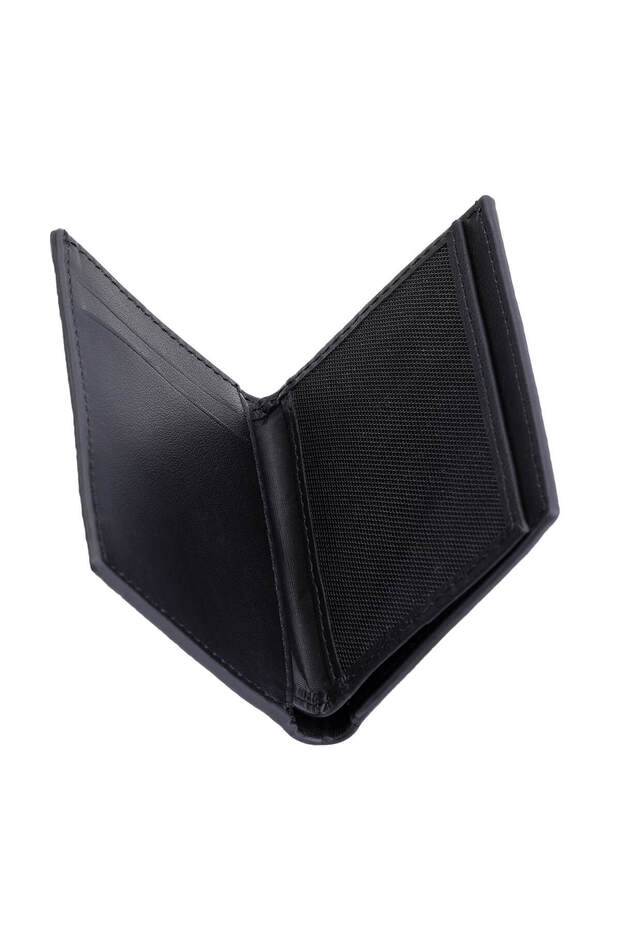 Black Patterned 100% Leather Wallet - 2
