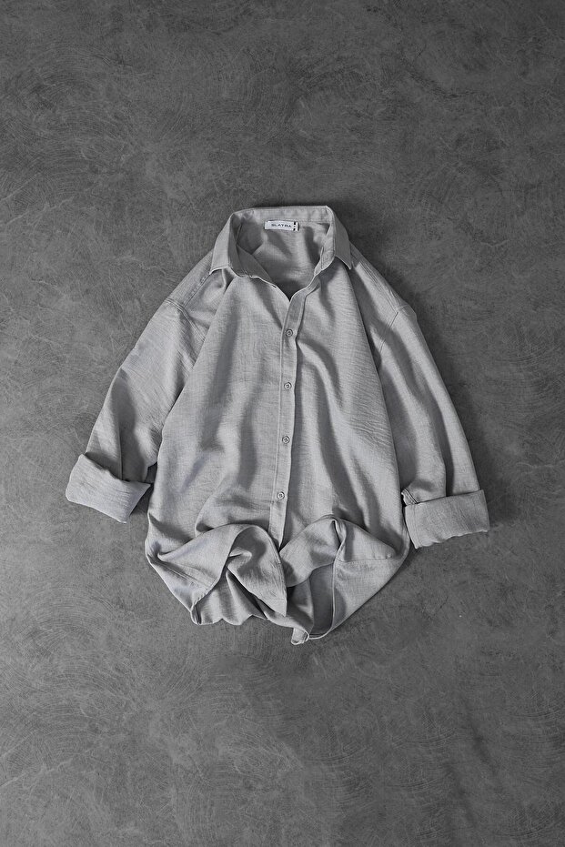 قميص رجالي صوفيا رفيع من الكتان باللون الرمادي مقاس كبير - 2