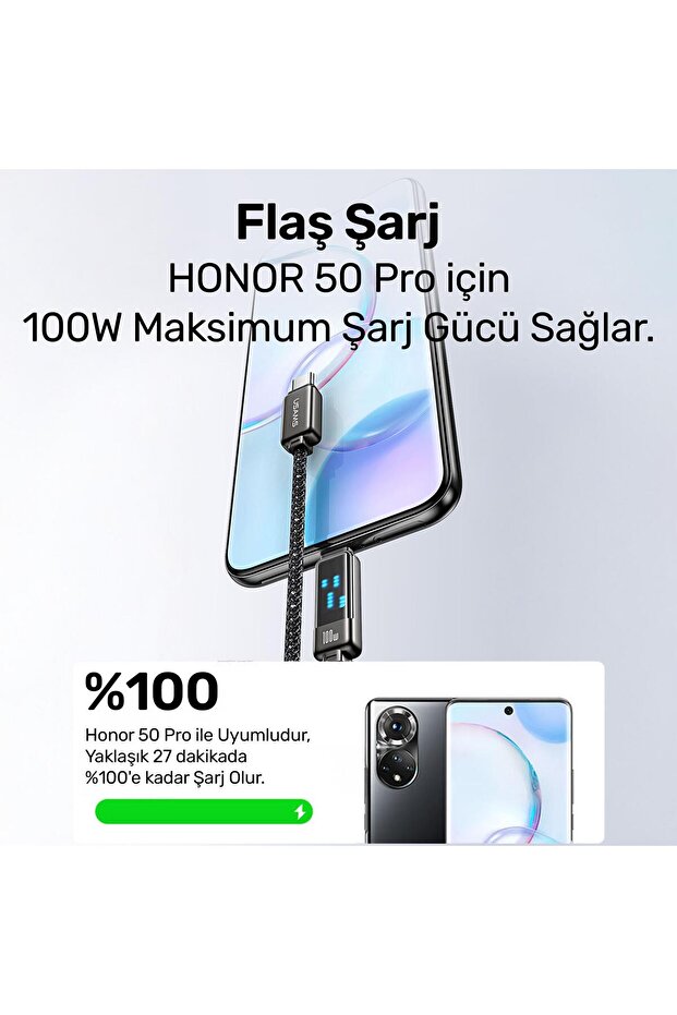 US-SJ744 Type-C To Type-C 100W Meteor Efekt Ekranlı 1.2m Hızlı Şarj ve Data Kablosu Titanium - 6