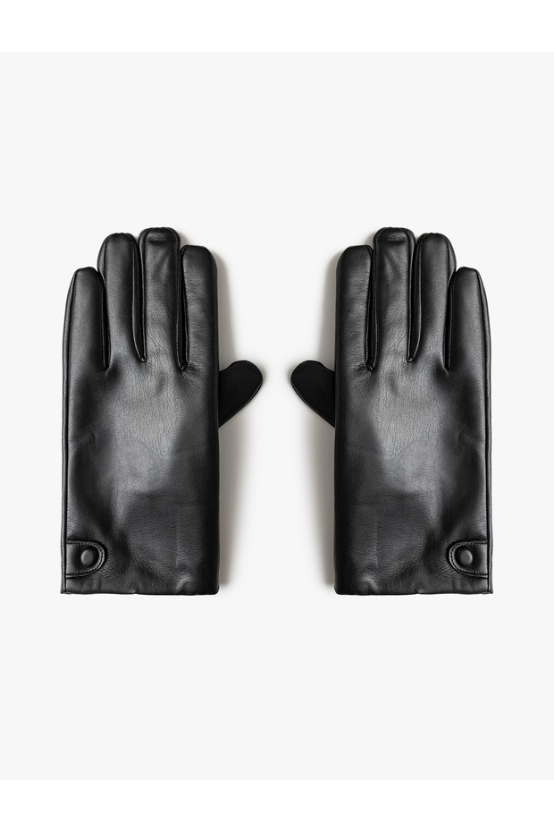Faux Leather Gloves with Snap Button Detail