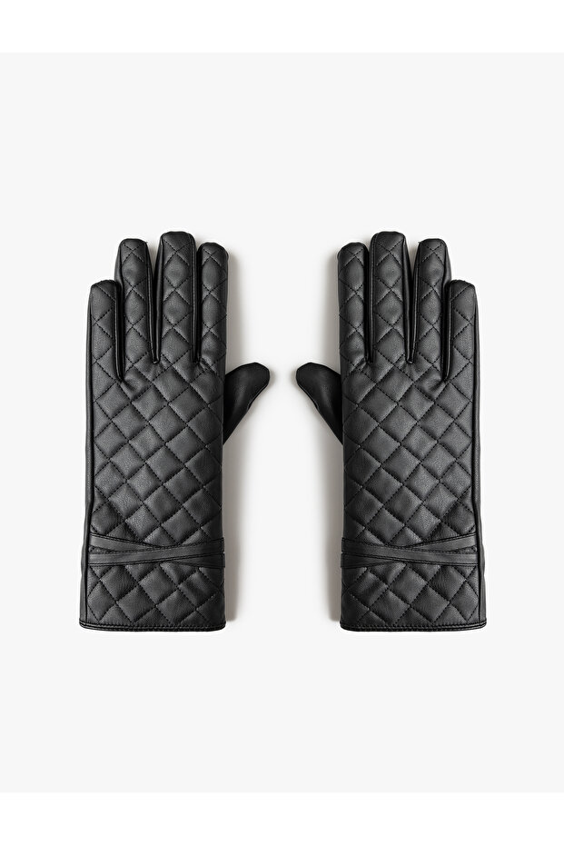 Glove faux leather quilted belt detailed