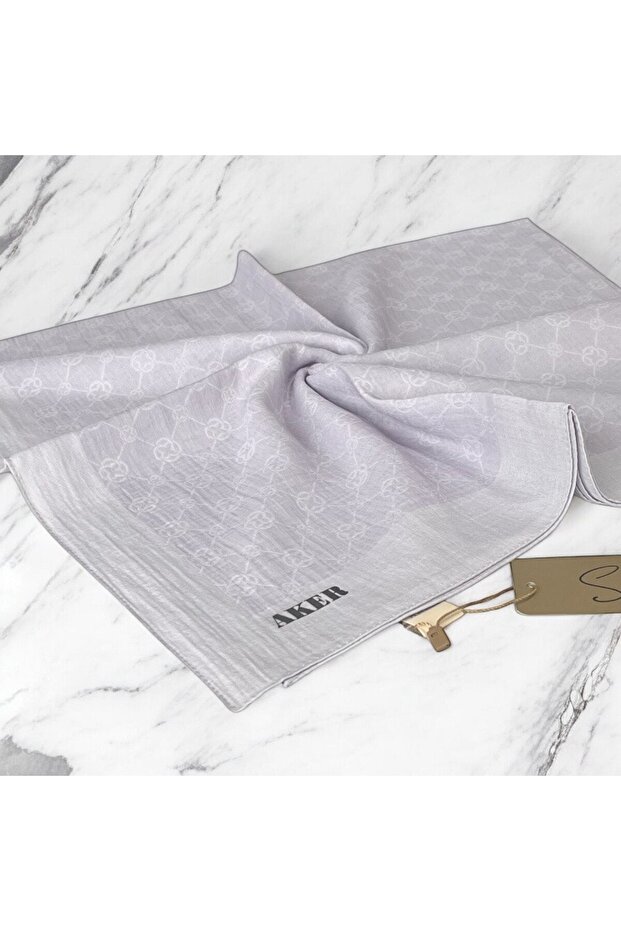 Açık Lila Elegance Monogram Eşarp - 3