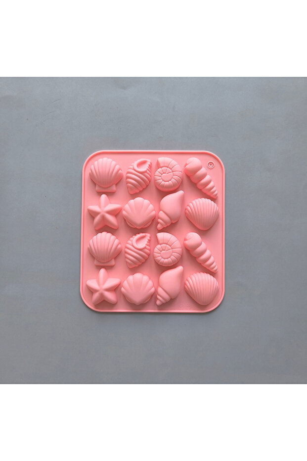 011pink 16 تجويف صدفي، محارة، نجم البحر وغيرها من قوالب السيليكون على شكل حلوى بودنغ DIY، شبكة ثلج