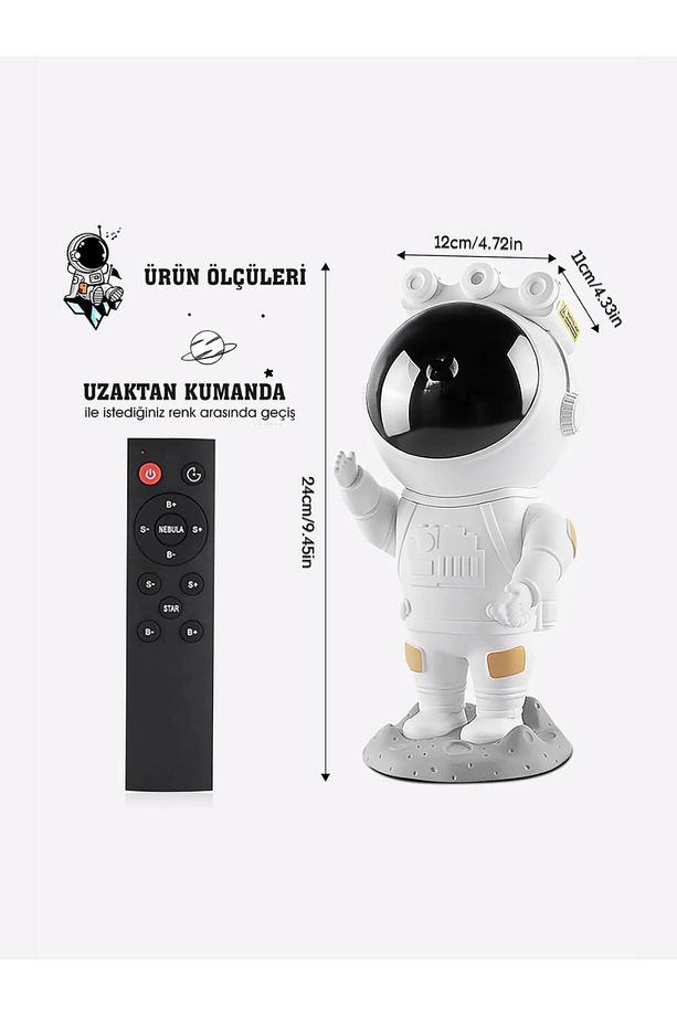 Astronot Projektör Led Işık Lazer Galaxy 360 Yıldız Projeksiyon Aurora Bulutsusu Çocuk Gece Lambası - 6