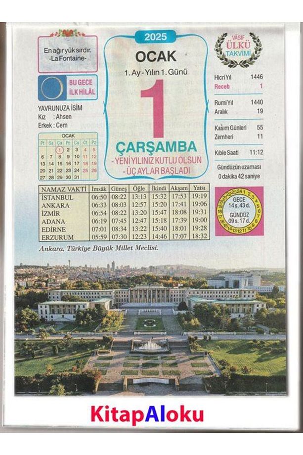 2025 Vasıf Ülkü Duvar Takvimi ve İki Kedi Görselli Karton (Kod:09) - 3