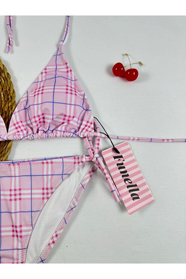 طقم بيكيني مثلث منقوش باللون الوردي - 5