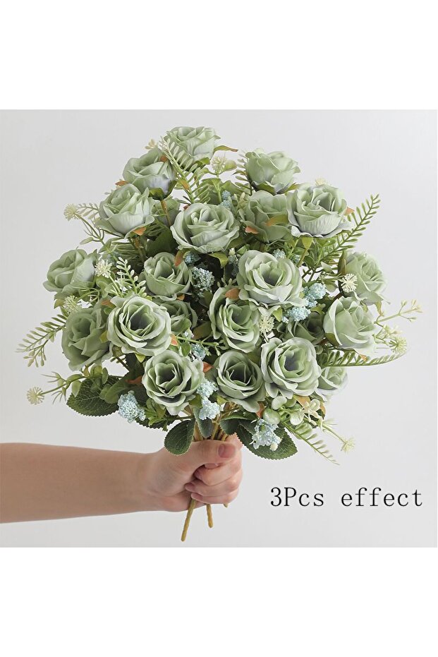 1Pcs Green 30cm Rose White Silk Bouquet Peony Artificial Flower 5 Big Head 4 Small Bud Wedding Bride