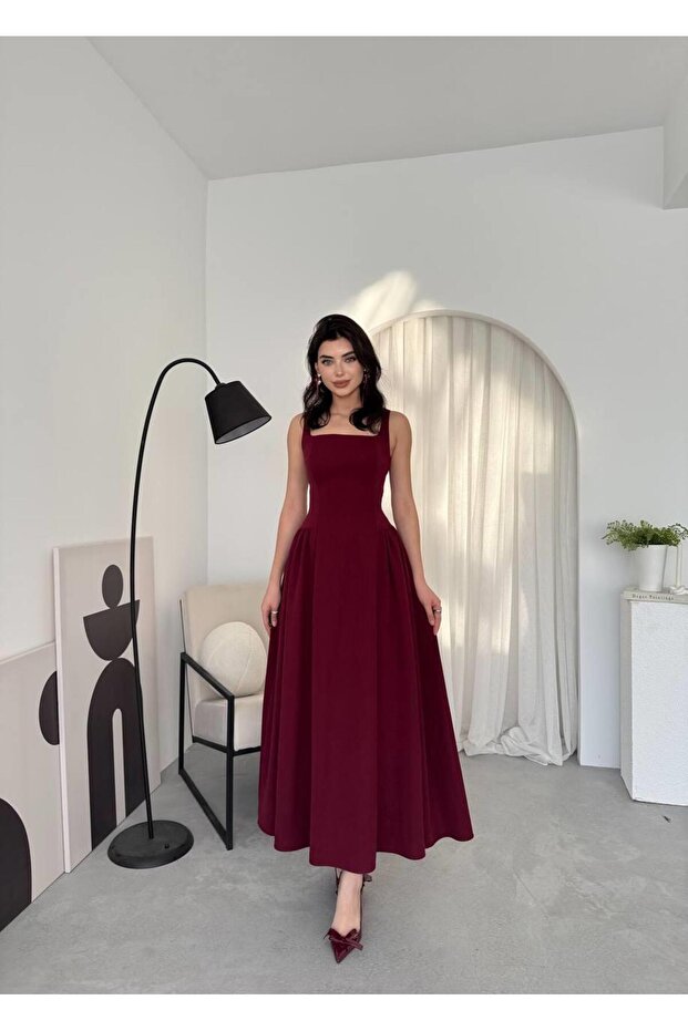 Hera Uzun Kalın Askılı Elbise - 4