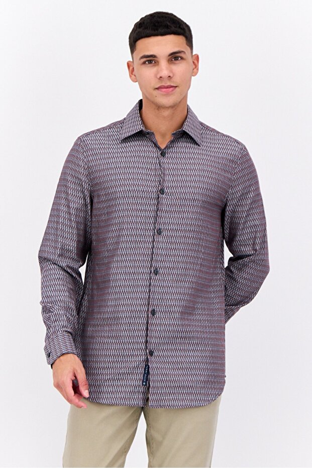 Men Slim Fit Allover Print Long Sleeves Casual Shirt, Multicolor
