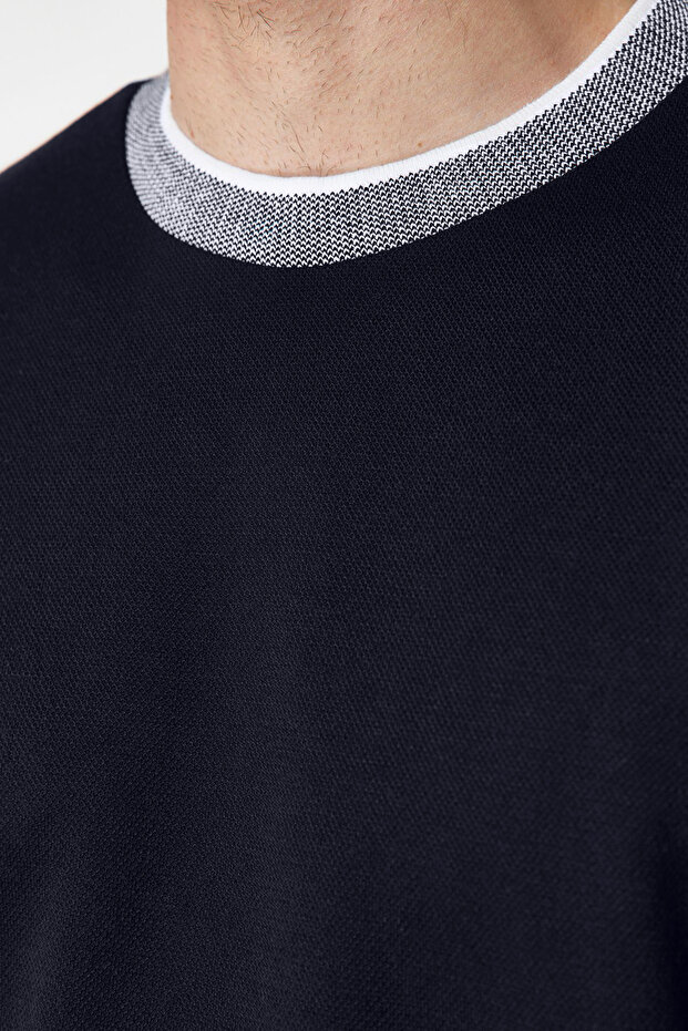 Lacivert Oversize/Geniş Kesim Triko Bantlı Dokulu Pike T-Shirt TMNSS23TS00079 - 10