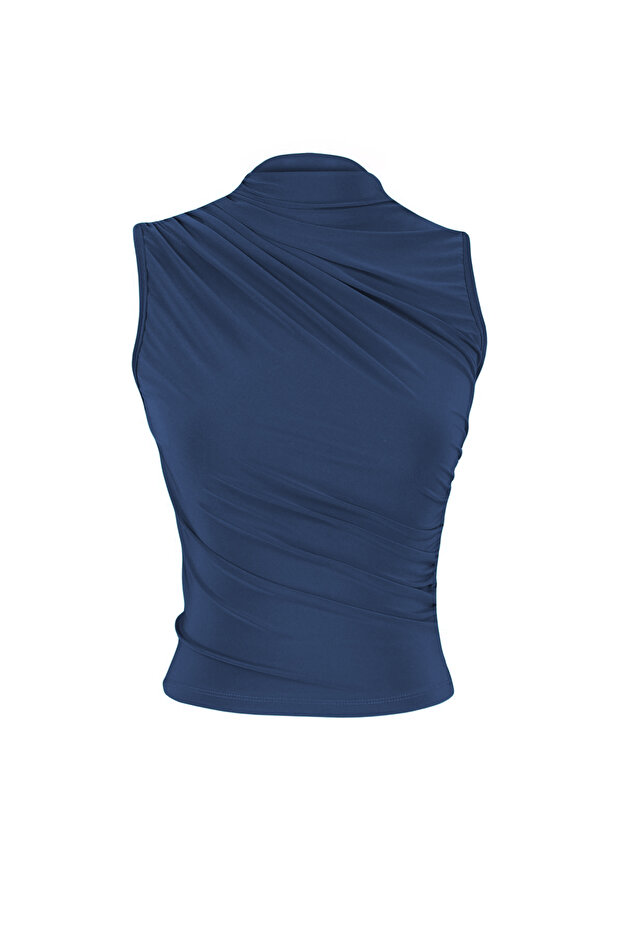 Indigo Sıfır Kol Büzgülü Vücuda Oturan Esnek Örme Bluz TWOSS24BZ00486 - 7