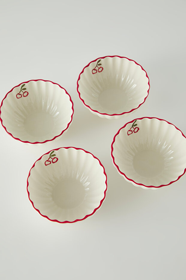 4lü Seramik Kiraz Baskılı 16*7 cm Kase Seti TPHSS25TBK00017 - 4