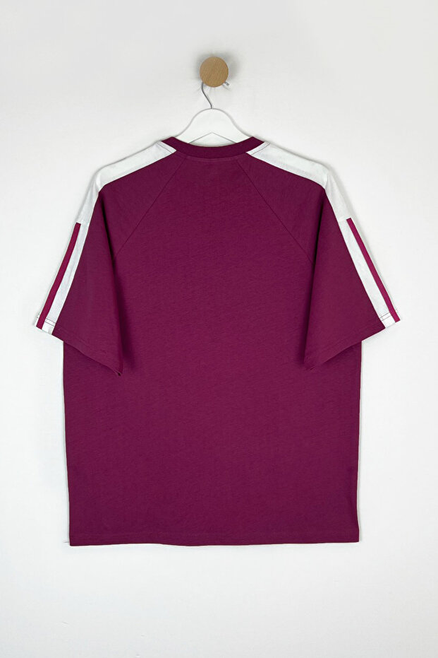 Bordo Kolej Oversize/Geniş Kesim %100 Pamuk Renk Bloklu T-Shirt TMNSS25TS00095 - 4