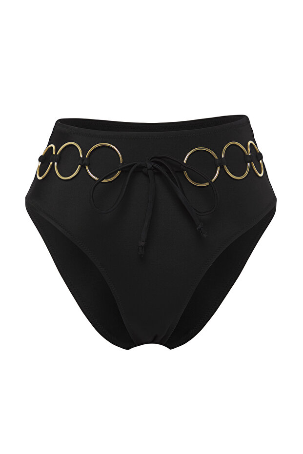 Siyah Aksesuarlı Regular Yüksek Bel Bikini Altı TBESS25BA00026 - 5