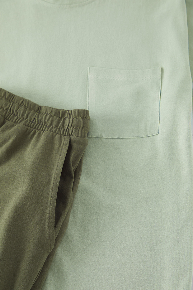 Mint -Haki Regular Fit %100 Pamuk Örme Şortlu Pijama Takımı TMNSS25PT00033 - 4