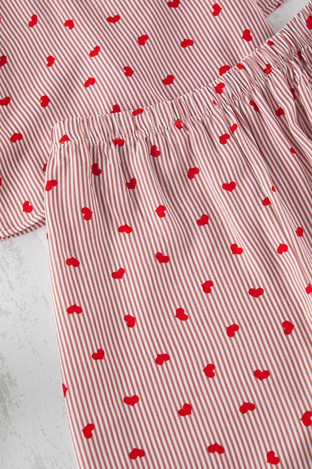 Czerwony pasiasty wzór serca piżama tkana wiązana na szyi Tbbss25Ai00046 - 4