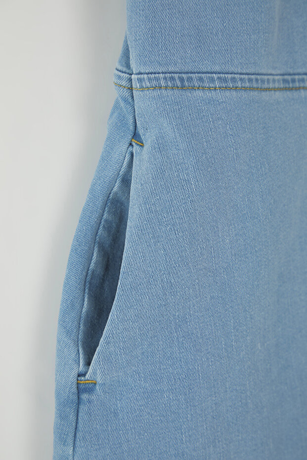 Açık Mavi A Line V Yaka Denim Elbise TBBSS23AH00078 - 6