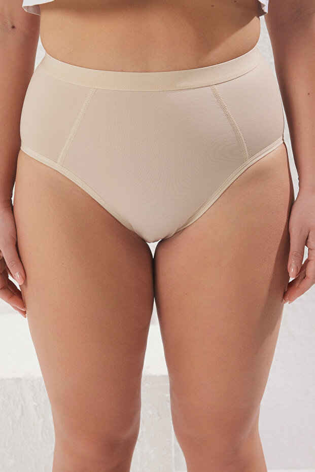 Siyah-Ten 2'li Paket Pamuklu Yüksek Bel Örme Toparlayıcı Klasik Büyük Beden Külot TBBSS25CM00001 - 4