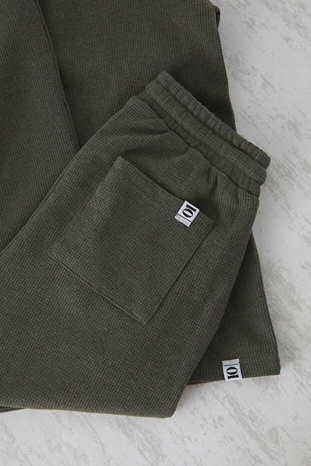 Haki Oversize/Geniş Kesim Dokulu Kısa Kol Eşofman Takımı TMNSS25EM00010 - 8