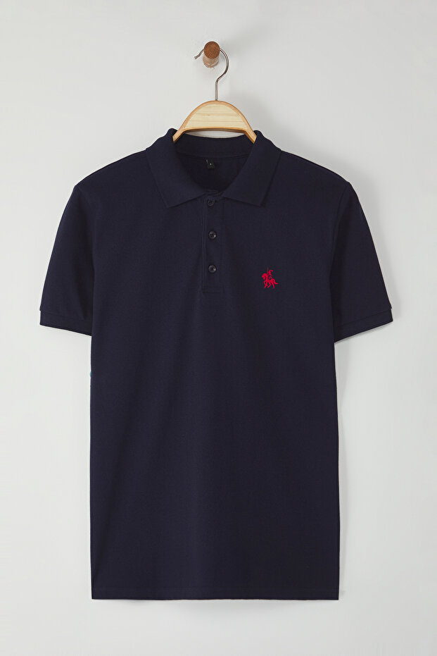 Lacivert Regular/Normal Kesim At Nakış Detaylı Polo Yaka T-shirt TMNSS25PO00017 - 2
