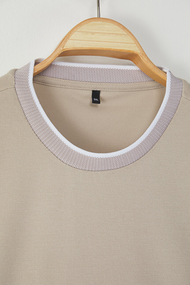 Büyük Beden Taş Oversize/Geniş Kesim Triko Bantlı Dokulu Pike T-Shirt TMNSS25BF00021 - 5