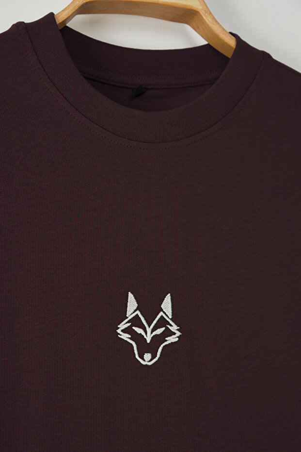 Koyu Kahverengi Regular/Normal Kesim Kurt Nakışlı %100 T-Shirt TMNSS24TS00056 - 6