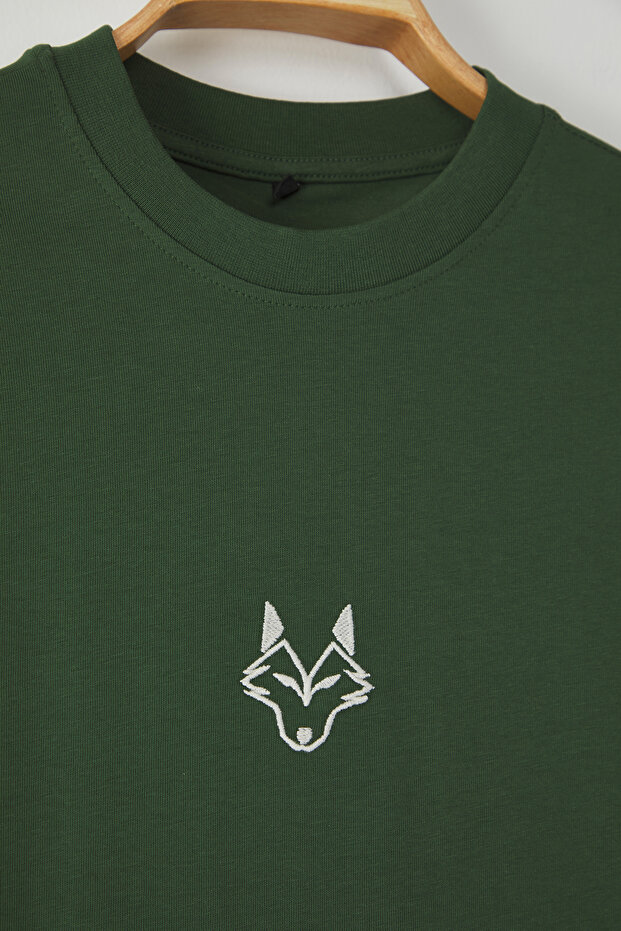 Haki Regular/Normal Kesim Kurt Nakışlı %100 T-Shirt TMNSS24TS00056 - 8